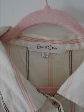 Eden & Olivia Cream Striped Button-Down with Pink and Brown Accents xl